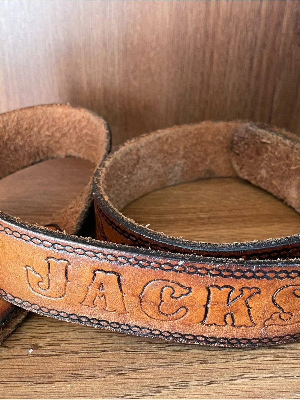 Leather vintage belt Tan Embossed 